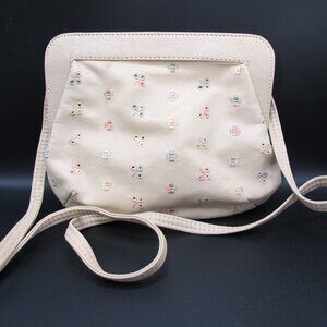 Vintage beige leather purse with embroidered flowers